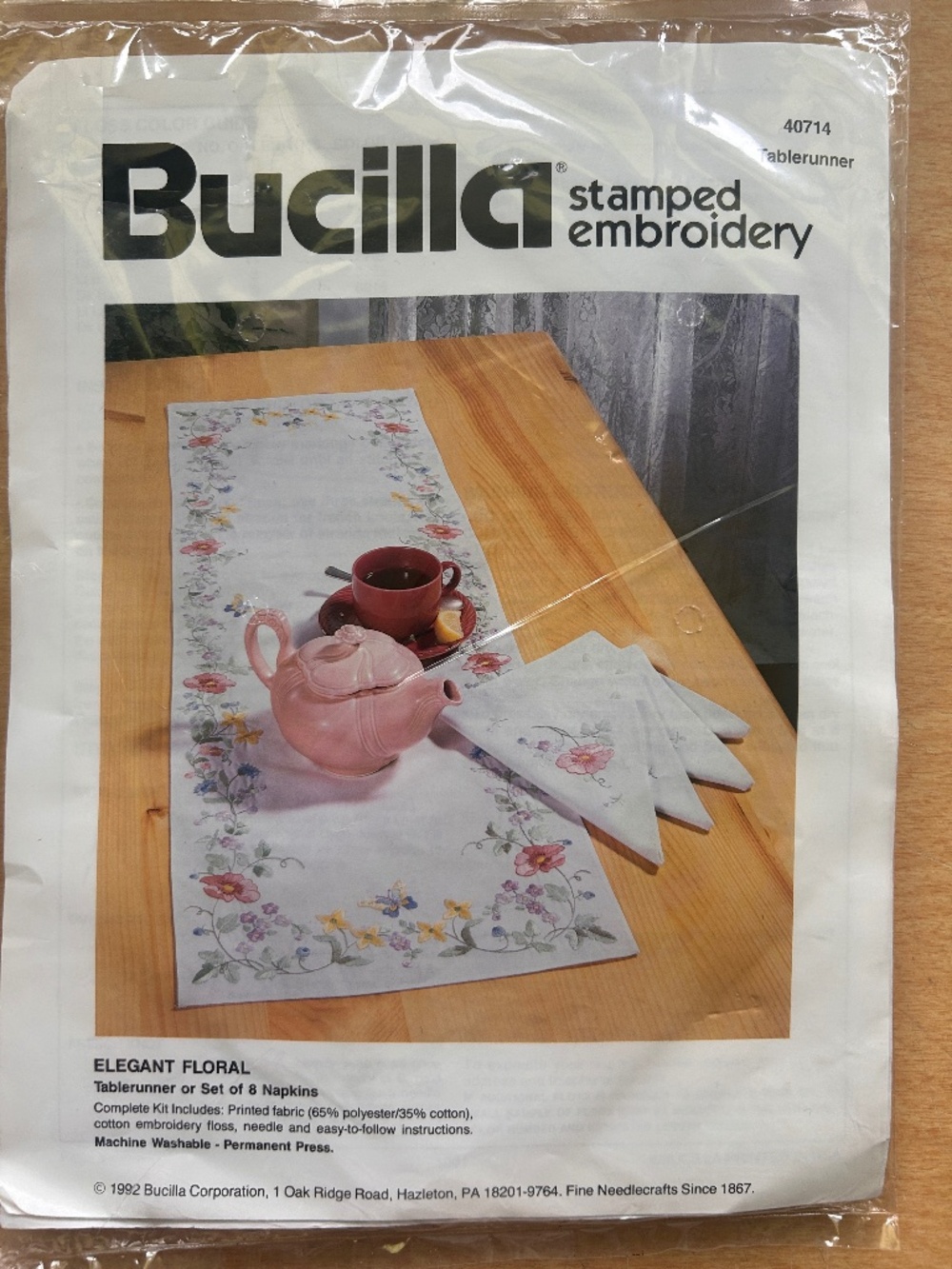 Sealed Bucilla Elegant Floral Stamped Embroidery Table Runner Kit 40714